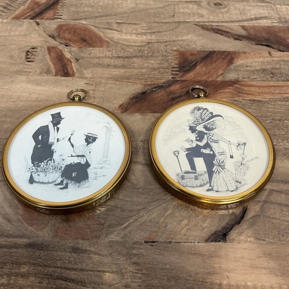 Vintage Victorian Style Black & White Illustration Wall Plaques Gold Frames 2 - Picture 2 of 5